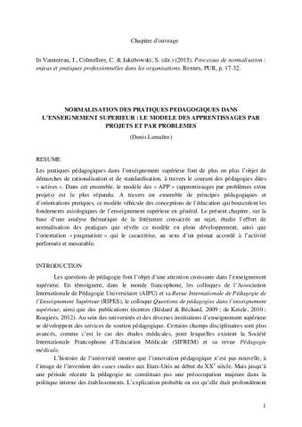 Normalisation des pratiques pédagogiques dans l’enseignement supérieur : le modèle des apprentissages par projets et par problèmes