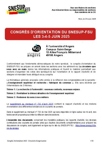 Circulaire congrès d'orientation 2025