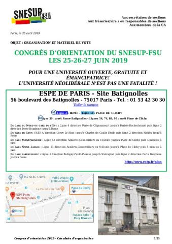 Préparation du congrès d'orientation 2019 dans les sections: circulaire récapitulative