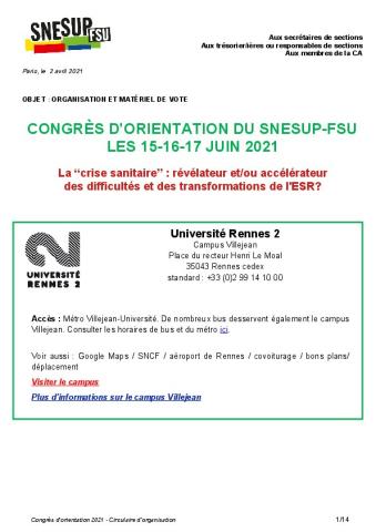 Circulaire Congrès d'orientation 2021 