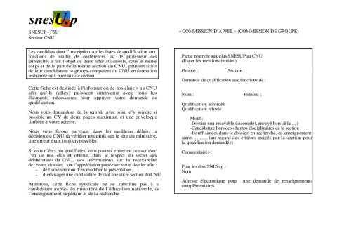 Fiches syndicales de demande d’inscription à la qualification + Fiche PEDR