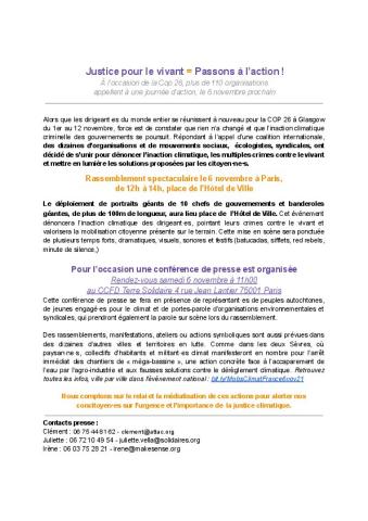 6 novembre 2021 : Journée mondiale d'action pour la justice climatique 