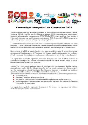 Formation des enseignant·es - Communiqué de presse du 13 novembre 2024