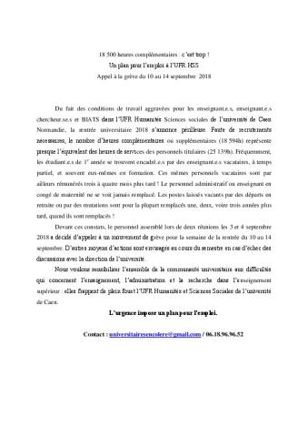 Université de Caen : Grève à l'UFR Humanités et Sciences Sociales