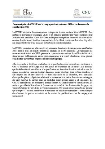 Trois communiqués de la CP-CNU du 5 mai 2020