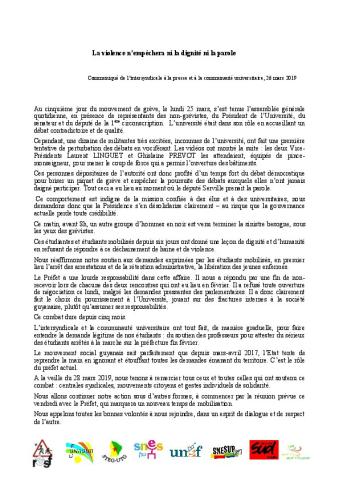 Université de Guyane : « La violence n’empêchera ni la dignité ni la parole » - Communiqué intersyndical, 26 mars 2019