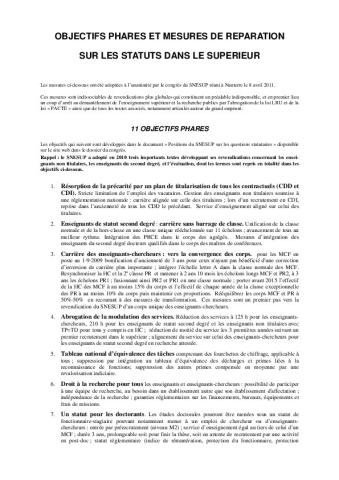 Congrès de Nanterre 2011: OBJECTIFS PHARES ET MESURES DE REPARATION SUR LES STATUTS DANS LE SUPERIEUR 
