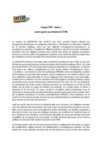 Motion agents non titulaires de l'ESR - Congrès 2019