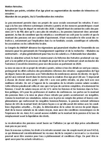 Motion Retraites - Congrès 2019 