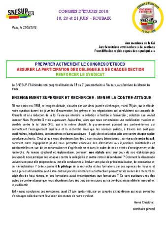 Circulaire d'organisation du congrès pour les sections (version longue)