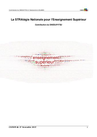 La STRAtégie Nationale pour l'Enseignement Supérieur: Contribution du SNESUP-FSU