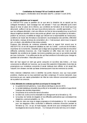 Contribution du Snesup-FSU au Comité de suivi ESPE