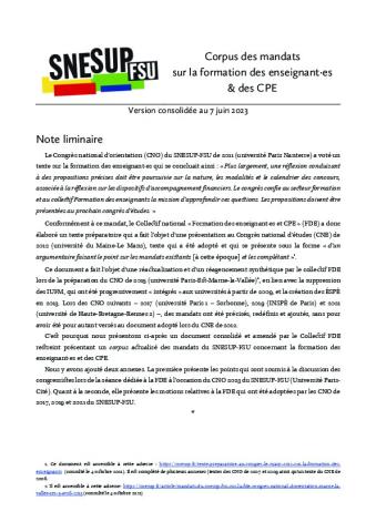 Corpus des mandats sur la formation des enseignant·es & des CPE (FDE)