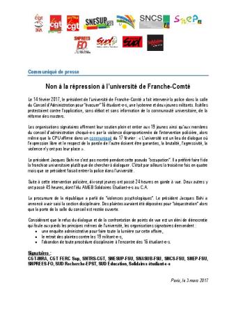 Non à la répression à l’université de Franche-Comté
