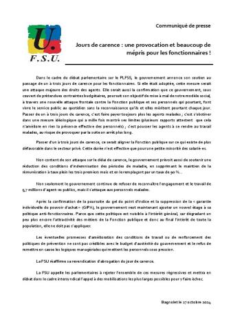 Jours de carence : une provocation et beaucoup de mépris pour les fonctionnaires
