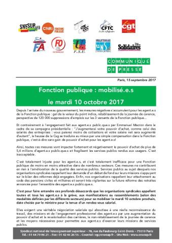 Fonction publique : mobilisé.e.s le mardi 10 octobre 2017