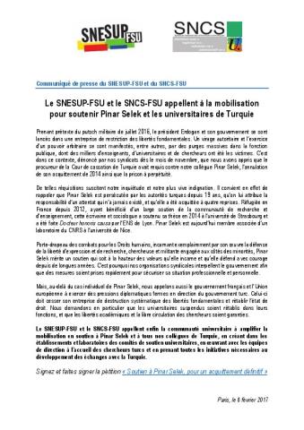 Pinar Selek : Le SNESUP-FSU et le SNCS-FSU appellent à la mobilisation pour soutenir Pinar Selek et les universitaires de Turquie