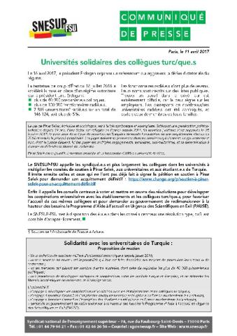 Universités solidaires des collègues turc/que.s