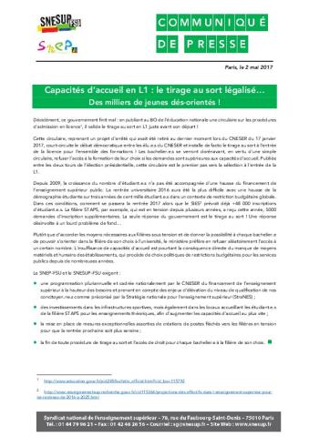 Capacités d’accueil en L1 : le tirage au sort légalisé…  Des milliers de jeunes dés-orientés !   