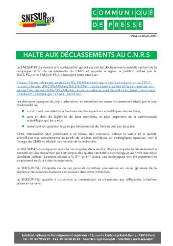 HALTE AUX DÉCLASSEMENTS AU C.N.R.S