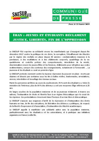 IRAN : jeunes et étudiants réclament justice, libertés, fin de l'oppression