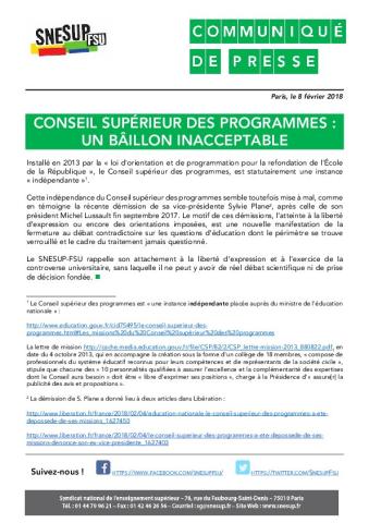 CONSEIL SUPÉRIEUR DES PROGRAMMES : UN BÂILLON INACCEPTABLE