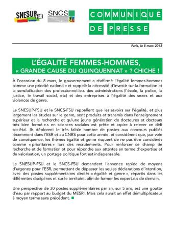 L’égalité femmes-hommes,  « grande cause du quinquennat » ? Chiche !