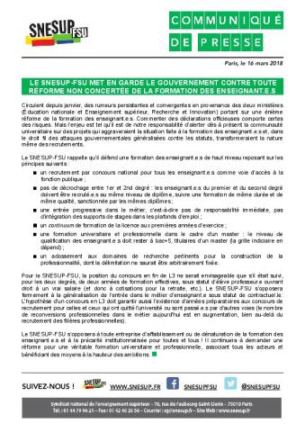  Le SNESUP-FSU met en garde le gouvernement contre toute réforme non concertée de la formation des enseignant.e.s