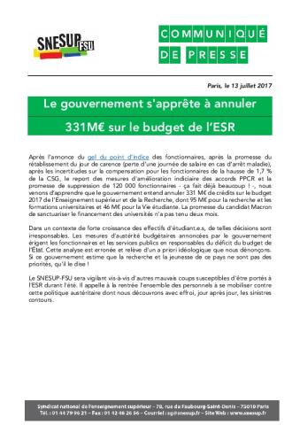 Le gouvernement s'apprête à annuler 331 M€ sur le budget de l'ESR