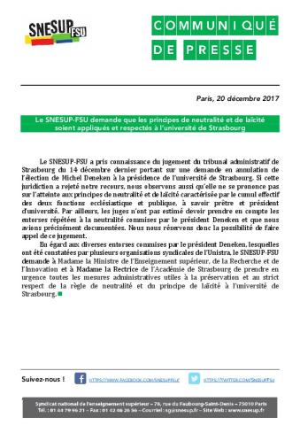 Strasbourg : Le SNESUP-FSU demande que les principes de neutralité et de laïcité soient appliqués et respectés