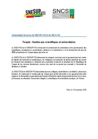 Turquie : Soutien aux scientifiques et universitaires