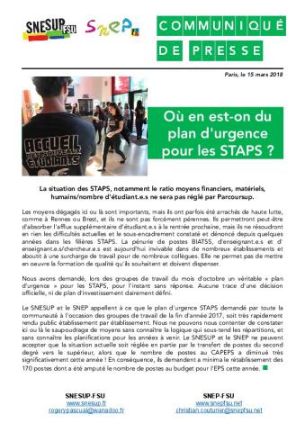 Où en est-on du plan d'urgence pour les STAPS ? 