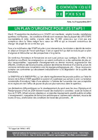 UN PLAN D’URGENCE POUR LES STAPS !