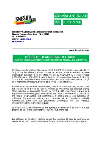 Décès de Jean-Pierre Kahane