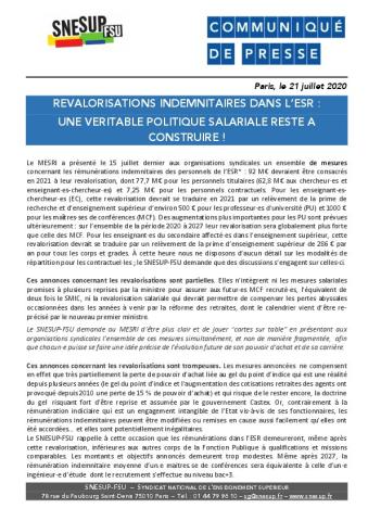 Revalorisations indemnitaires dans l’ESR : une véritable politique salariale reste à construire ! - Communiqué de presse du 22 juillet 2020