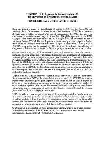 COMUE « Université de Bretagne-Loire » : où s’arrêtera la fuite en avant ?