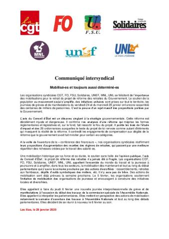 Mobilisé-es et toujours aussi déterminé-es - Communiqué intersyndical interprofessionnel du 29 janvier 2020