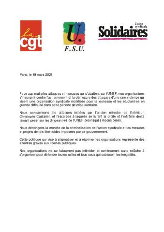 Communiqué interprofessionnel du 19 mars 2021 concernant l'UNEF