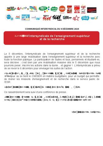 Communiqué intersyndical du 4 décembre 2024