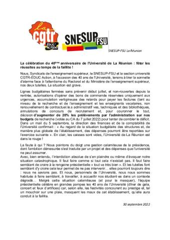 La Réunion - communiqué intersyndical du 30 septembre 2022