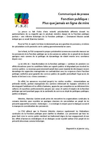 La Fonction publique en ligne de mire - Communiqué FSU du 16 janvier 2024