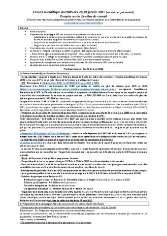 Compte-rendu du CS du CNRS des 28 et 29 janvier 2021