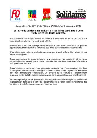 CTMESR du 14 novembre 2019: précarité étudiante, gestion de la mobilité des personnels