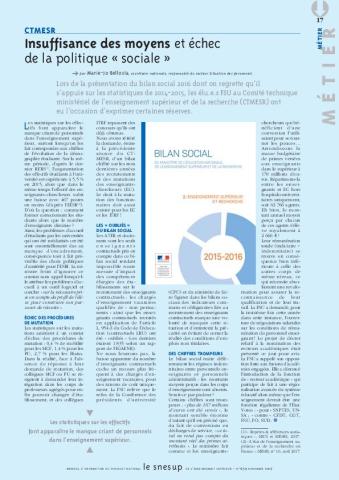 CTMESR : insuffisance des moyens et échec de la politique « sociale » - Mensuel n° 659 Novembre 2017