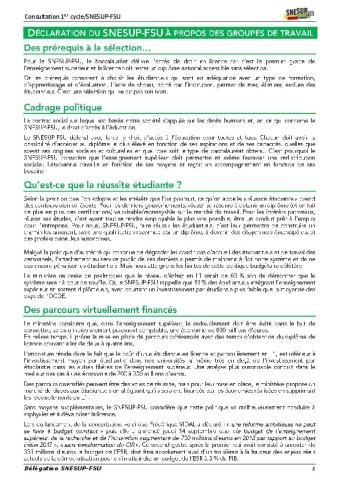 Concertation de la Licence - Déclaration du SNESUP-FSU à propos des groupes de travail