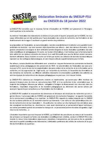 MOTION CNESER  DU 18 JANVIER 2022 - HCERES