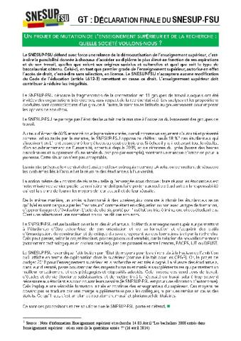 GT : DÉCLARATION FINALE DU SNESUP-FSU