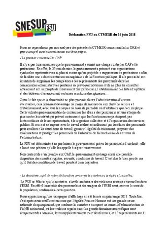 CTMESR du 14 juin: la FSU intervient sur les corps du CNAP, les CAP, les violences sexistes et sexuelles dans l'ESR