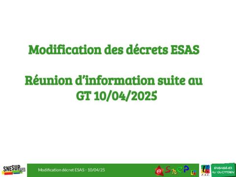 Modification des décrets ESAS : réunion d’information suite au GT 10/04/2025