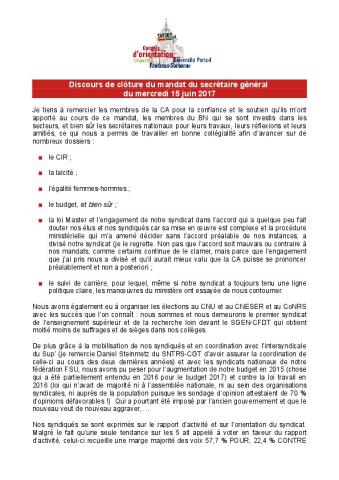 Discours de clôture du secrétaire général (Hervé CHRISTOFOL) au congrès 2017